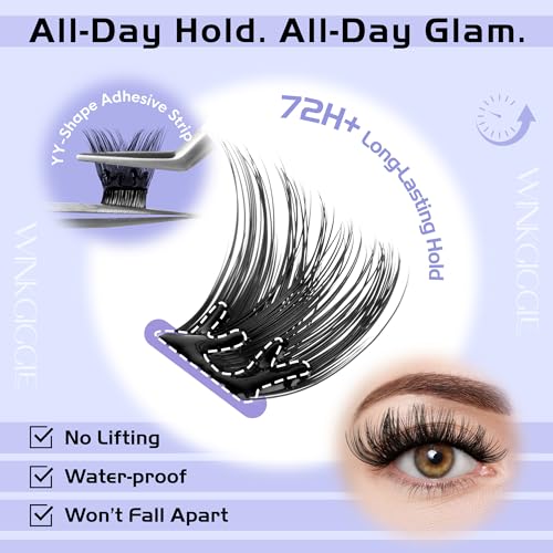 Image of Self Adhesive Eyelashes, D Curl Pre Glued Eyelash Clusters No-Glue Needed Volume Press on Lashes with Tweezers, 1s Remove, 10-16mm, 180pcs