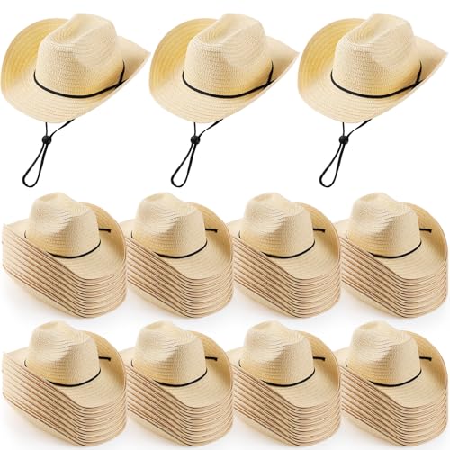 Unittype Adults Cowboy Hats Bulk Western Party Straw Hat for Women Men Unisex Cowboy Cowgirl Costume Accessories Set Beige