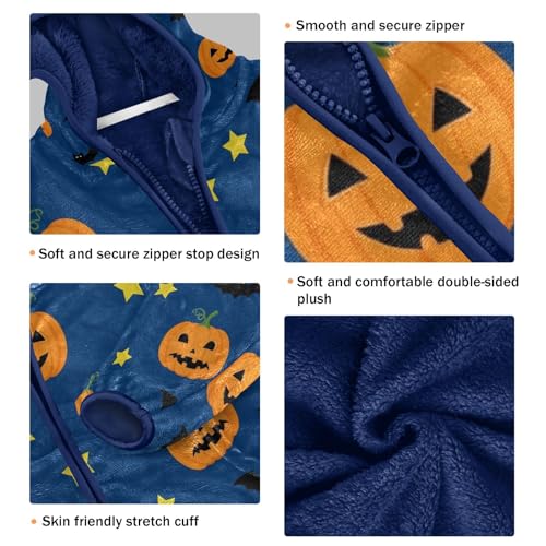 Halloween Pumpkin Bat Stars Toddler Fleece Jacket Girl Boys Hooded Fleece Jacket Coat Warm Outwear Zip-up 3-10T3