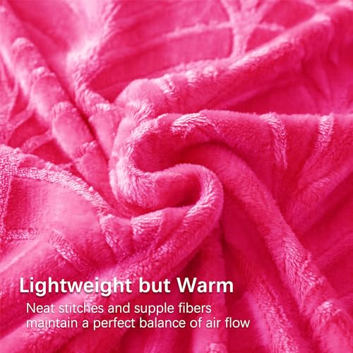 Whale Flotilla Flannel Fleece King Size Blanket for Bed, Soft Fluffy Velvet Bedspread Coverlet with Decorative Vintage Pattern for All Season, Warm and Lightweight, 90x104 Inch, Hot Pink