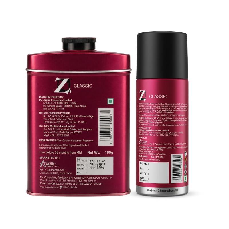 Image of Z Magnetism Classic Deodorizing Talcum Powder 200g & Deo for Men 150ml | Signature Woody & Musky Fragrance | Fights Body Odor with Long Lasting Freshness | Suitable for All Skin Types (Combo Pack of 2)