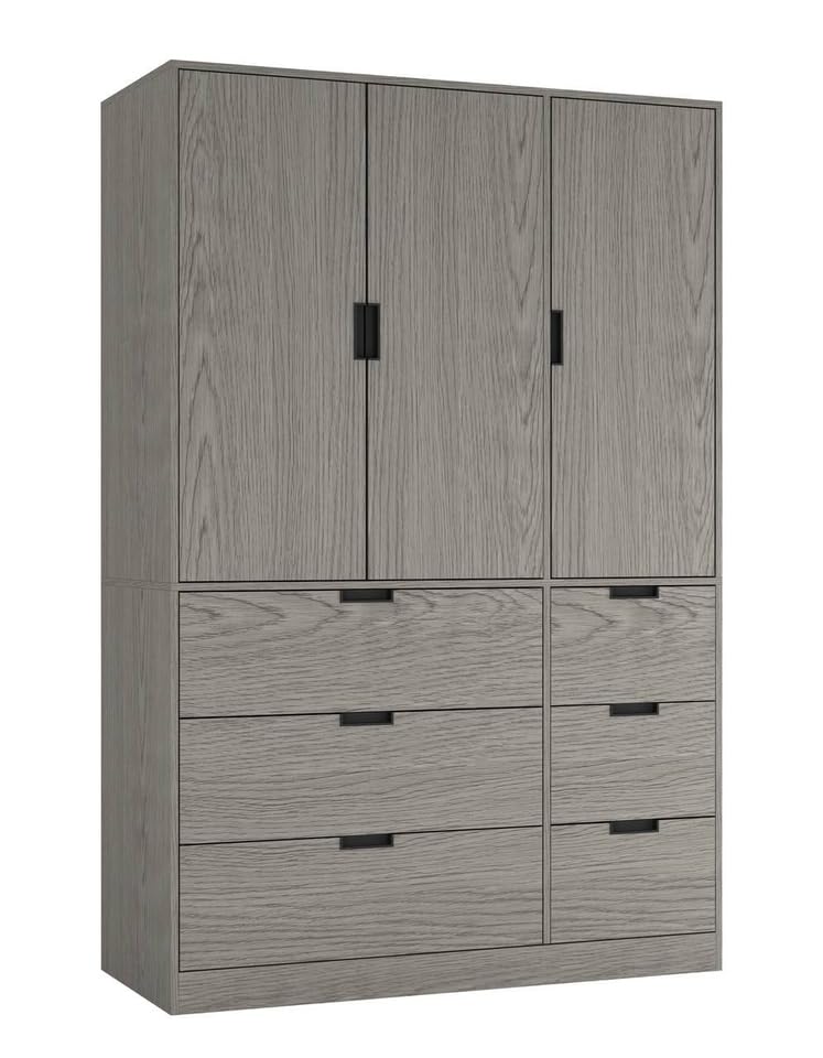 URBNLIVING 3-Door Wardrobe with 6 Drawers – Customisable Two-Tone Storage Unit - Cedar Grey Unit & Cedar Grey Doors & Drawers