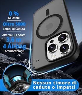 Vansdon Cover Magnetica per iPhone 15 Pro Max con 1 Pezzi Vetro Temperato, Compatibile con Magsafe, Protezione anticaduta di livello militare, Custodia Traslucida Opaca Sottile Antiurto-Nero