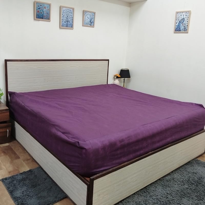 Image of Premium 100 Percent Waterproof Mattress Protector with Elastic Non-Woven | Hypoallergenic Mattress Cover Soft Elastic Bed Protector for Queen Size Bed 60x75 Inch Fit On 10 Inch 5X6.3 Feet, Wine Purple