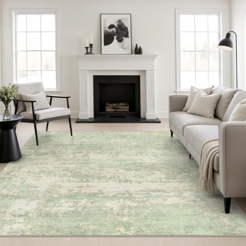 FXRHLP Area Rug Living Room: 6x6 Modern Washable Soft Carpet Green Cream | For Bedroom Dining Room Farmhouse Nursery Hallway Office,Modern Abstract,Machine washable,Non-Slip,Stain Resistant,Indoor