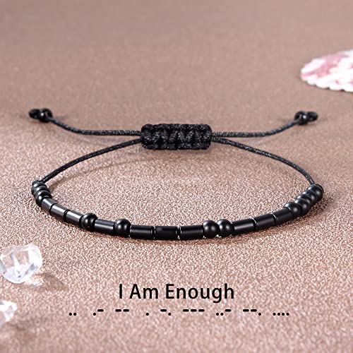 Morse Code Bracelets for Women Inspirational Gifts for Her Adjustable Black Adjustable Braided Men Bracelets Motivational Best Friend Birthday Gifts for Sister Daughter Mom Dad Christmas Jewelry…