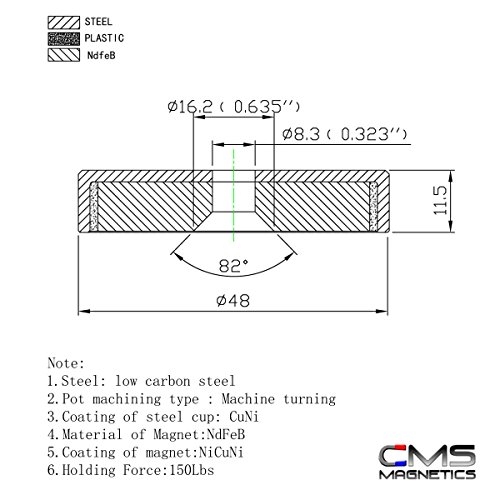 CMS Magnetics 150 LB Holding Power Neodymium Round Base Magnet w/ Countersunk Hole OD 1.89" - 1 Ct. Cup Magnet | Magnetic Assembly | Fishing Magnet (Cup Magnet 5)