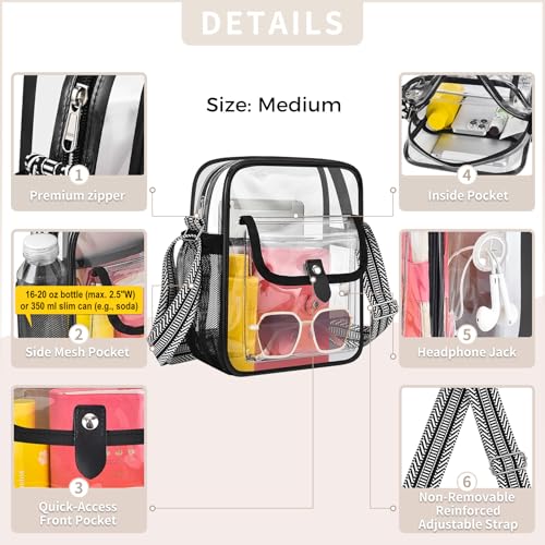 Image of SPODEARS Clear Crossbody Bag for Stadium, Concert, Festival & More - Adjustable Shoulder Strap & Bottle Holder
