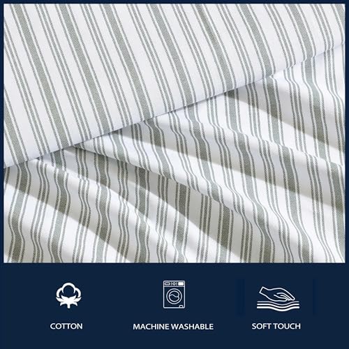 Nautica - Twin XL Bed Sheets, Lightweight Cotton Percale Bedding Set with Matching Pillowcase, Crisp & Cool, Dorm Essentials, Oeko-Tex Certified (Coleridge Stripe Green) by Nautica - Used condition - Image 5
