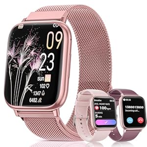 Loekneue Reloj Inteligente Mujer con Llamadas, 1.83″ HD Watch Ciclo Menstrual SpO2 Monitor de sueño Deportes IP68 Pulsómetro Fitness Tracker para iOS Android (Oro púrpura)