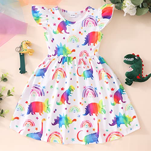 Toddler Baby Girls Summer Dress - Cute Dinosaur Sunflower Pattern Casual Sundress Ruffle Sleeve Butterfly Dresses Outfits2