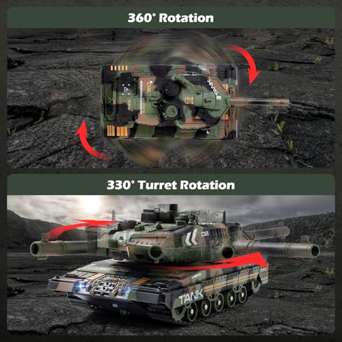 Supdex 1:24 RC Tank-2.4G Remote Control Army Tank That Shoot BBS with 360° Rotating Turret, Auto Demo, Sound, Light and Smoke, All-Terrain Climbing RC Military Vehicle Toy Gift for Boys Ages 6-12