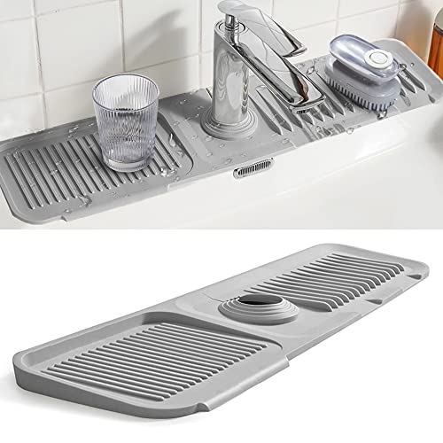24 Inch Upgraded Long Kitchen Sink Splash Guard Mat, Silicone Faucet Handle Drip Catcher Tray For Shower Bathtub Kitchen Bathroom -Grey #TOP6