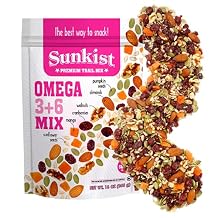 Sunkist Omega 3+6 Trail Mix - Fruit, Nut and Seeds, Pumpkin and Sunflower Seeds, Mango, Almonds, Walnuts, and Cranberry | Gluten Free Premium Quality | 13 oz Resealable Bag Sunkist Omega 3+6 Trail Mix