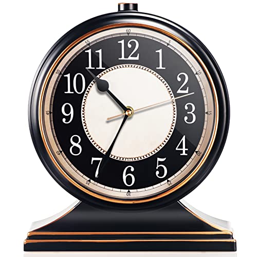 AYRELY® Vintage Desk Clock Silent-Non-Ticking 10-inch dial Table Clock,Retro Mantel Clocks and Easy to Read for Living Room, Bedroom, Shelf Decoration, Fireplace, Farmhouse Decor (Black)