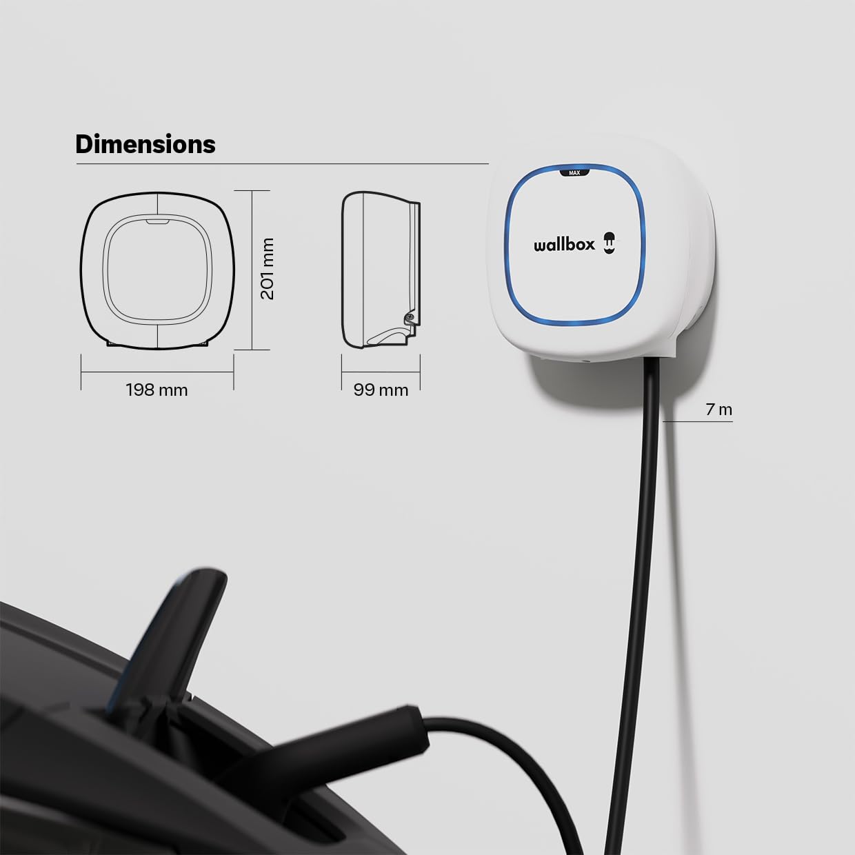 Wallbox Pulsar Max 22kW - Caricatore Auto Elettrica fino a 32A - Cavo 5 Metri - Ricarica Veicoli Elettrici Connettore Tipo 2 - Caricabatterie EV/PHEV - Smartapp WiFi e Bluetooth - Uso Interno/Esterno