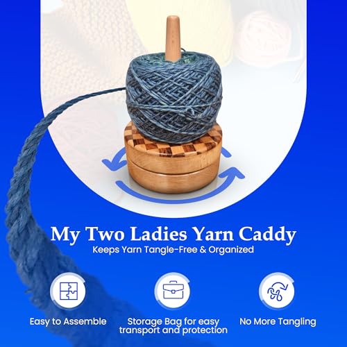 Image of My Two Ladies | Artisan Yarn Caddy & Premium Storage Bag | Wooden Yarn Caddy Spinner & Dispenser for Knitting & Crocheting | Portable Stand for Skeins, Balls & Cakes | Multi-Wood