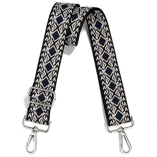 Image of Crossbody Straps for Purses Silver Hardware Purse Strap Wide Shoulder Strap Adjustable Replacement,Retro Jacquard Embroidery for Shoulder Bags, Canvas Tote Handbags