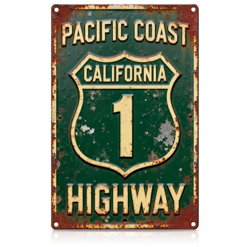 Vintage Summer California Metal Tin Sign Pacific Coast California 1 Highway Wall Art for Street Road Wall Decor,Gifts for Summer Traveler
