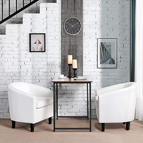 Topeakmart Leather Accent Chair, Modern And Comfy Faux Leather Barrel Chair, Upholstered Club Chair With Wooden Legs For Living Room Bedroom, Set Of 2, White #TOP1