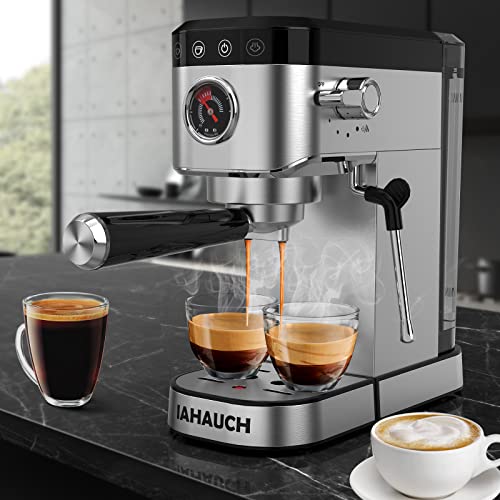 Iahauch 20 Bar Espresso Machine, 1350W Compact Espresso Cofee Machine For Home Office, Stainless Steel Espresso Maker With Milk Frother For Espresso/Macchiato/Latte/Cappuccino, 37Oz Water Tank #TOP7