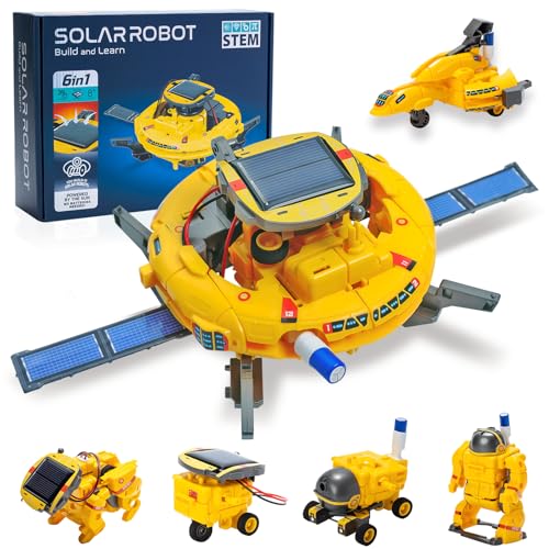 Hechify 6-in-1 Solar Robot Building Kit for Boys Aged 8-13, Educational Robotic Toys for Kids, Science Kits STEM Toys Birthday Gifts for 8 9 10 11 12 Years Old Boys Girls Teens (Yellow)