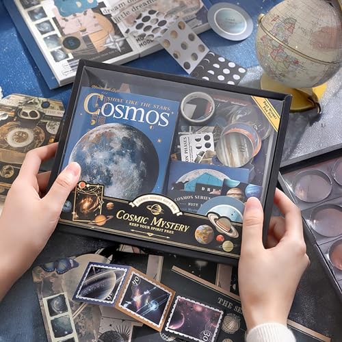 Image of The AutoStory Space Scrapbook Kit A6 Junk Journal Aesthetic Astronomy Stickers Dark Decorative Papers Washi Tape DIY Craft Art Diary Planner Supplies Galaxy Gift Teens (Cosmic Mystery, Black)