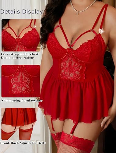 Plus Size Lingerie For Curvy Women Ruffle Lingerie Set Sexy Lace Lingerie Set Garter Belt With Stockings3