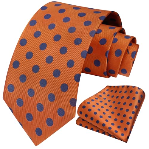 Image of HISDERN Polka Dot Ties for Men Classic Silk Ties and Pocket Square Formal Business Necktie Handkerchief Wedding Party