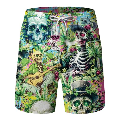 US Flag Men's Palm Tree Gun Hawaiian Shorts Funny Flamingo American Swim Trunks for Men