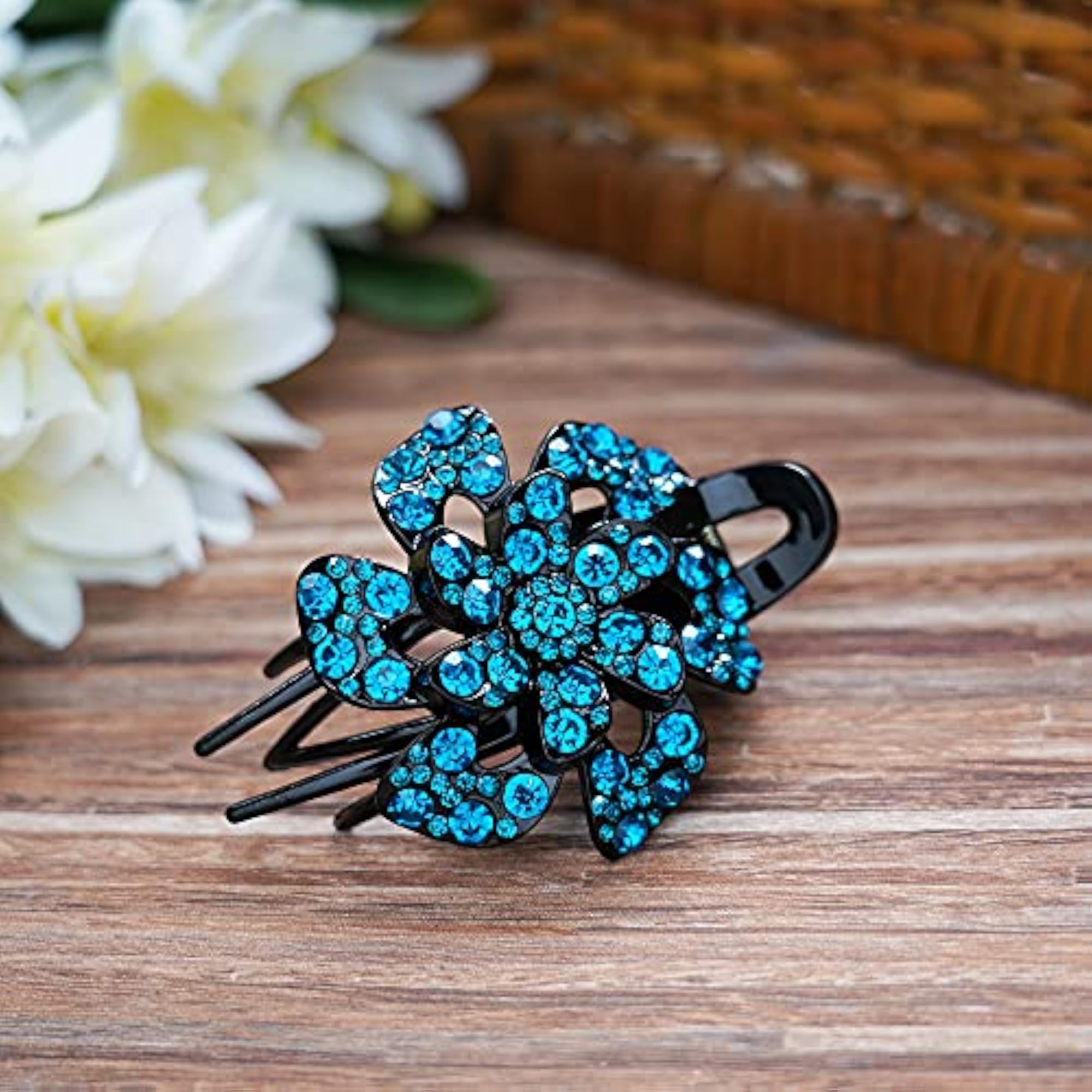 Rhinestone Single Flower Hair Clip, Elegant Accessory