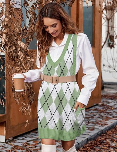 Image of Zeagoo Womens Sweater Vest Dress Pattern Knitted Pullovers Sweaters V Neck Tank Sweater Dress with Pockets