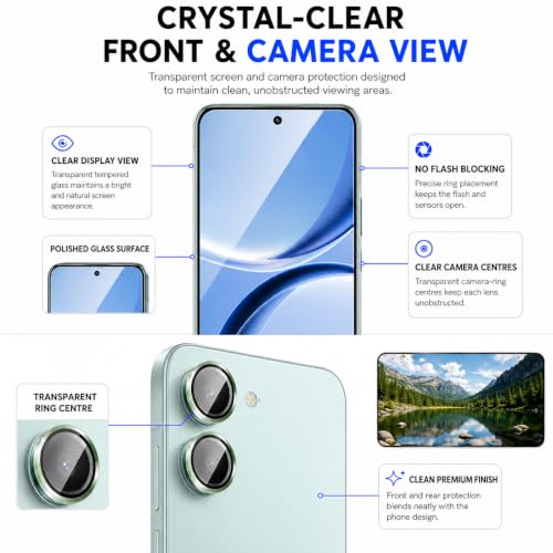 Image of FIRST MART Tempered Glass for Redmi Turbo 5 5G with Green Camera Ring Guard & Installation Kit | HD Clear Edge-to-Edge Screen Protector, Scratch Resistant, Case-Friendly | Pack of 1