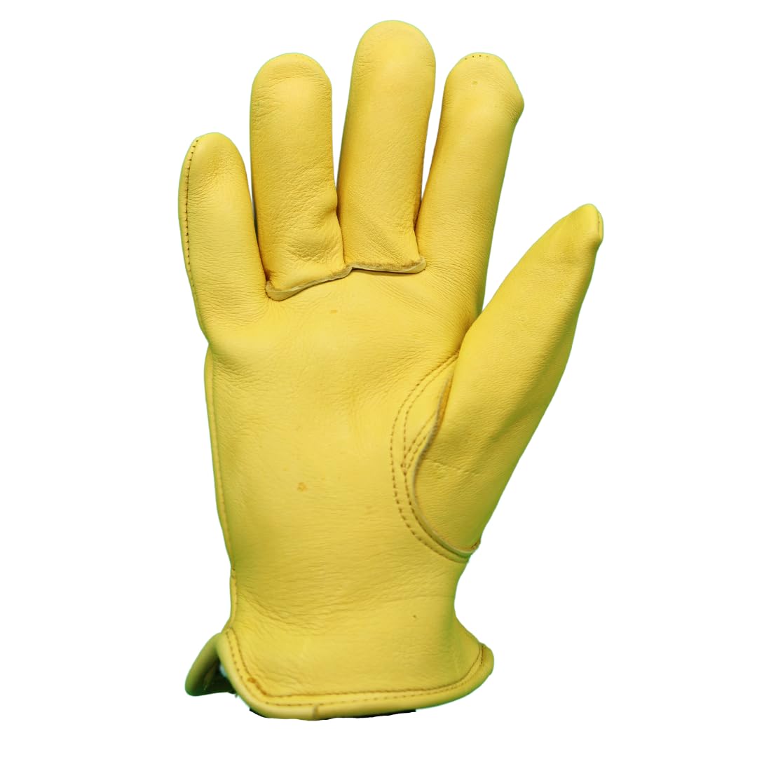 Red Steer 1507 Unlined Grain Elkskin Leather Gloves, Keystone Thumb, Shirred Elastic Band Back, Sold by Pair (Extra Large), Golden Yellow