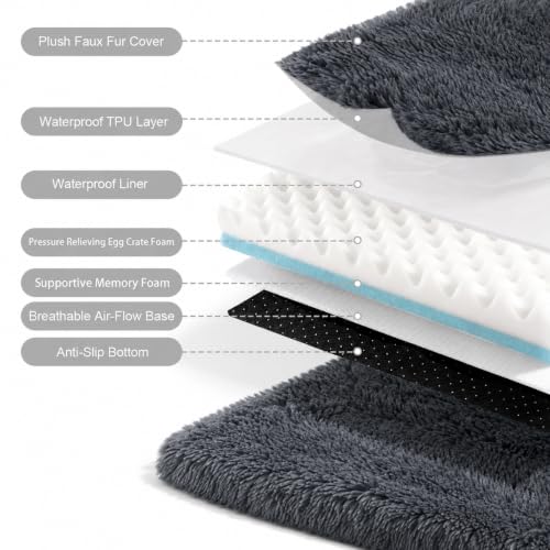 Image of Orthopedic Memory Foam Dog Bed Large Size Crate Pad 41 x 27 Inch Dark Gray | Dual-layer support with removable washable plush cover waterproof liner nonslip base for kennel car and home use up to 85 lb