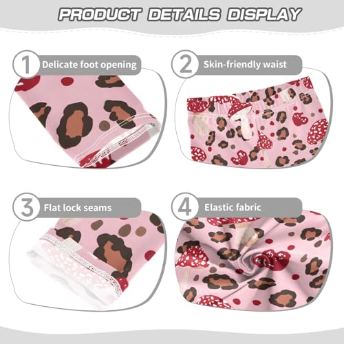 Leopard Mushroom Pink Girls Leggings Ultra Soft Compression Yoga Gym Pants for Kids 4-10T3