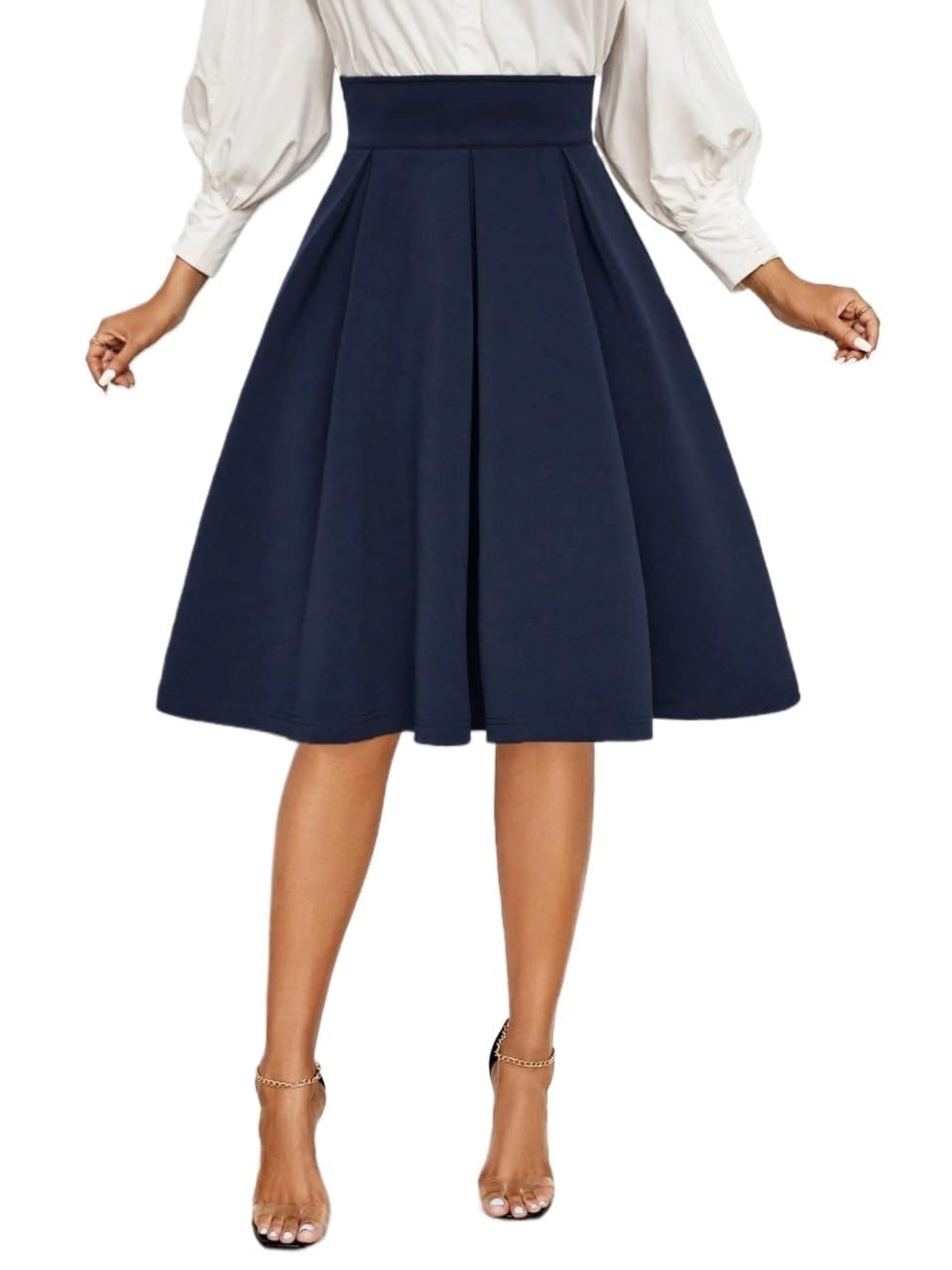 Womens Flowy Trendy Skirt Elegant High Waist Plain Skirt