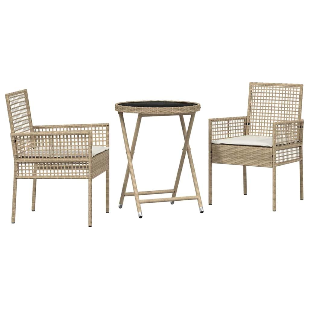 Set Bistro da Giardino 3 Pezzi Beige polyrattan Mobili C | Tavolo e 2 Sedie, Salone da Giardino per Terrazza, Esterno, Balcone