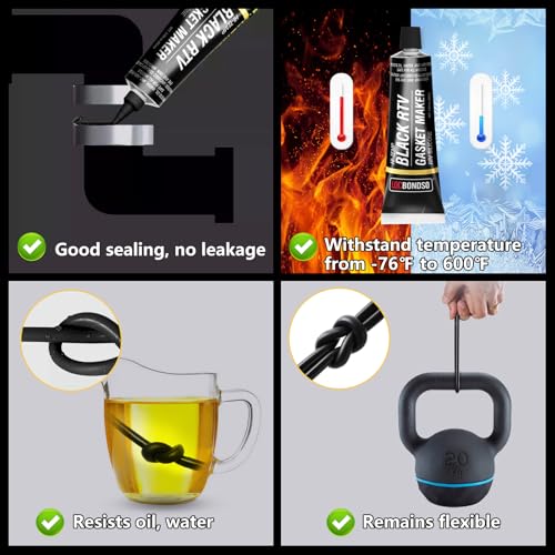 Black RTV Silicone Sealant, Silicone Gasket Maker, High Temp Up to 600F, Sensor Safe, Oil Resistance Flexible for Automotive, Engine, Gearboxes, 3 oz - Image 4