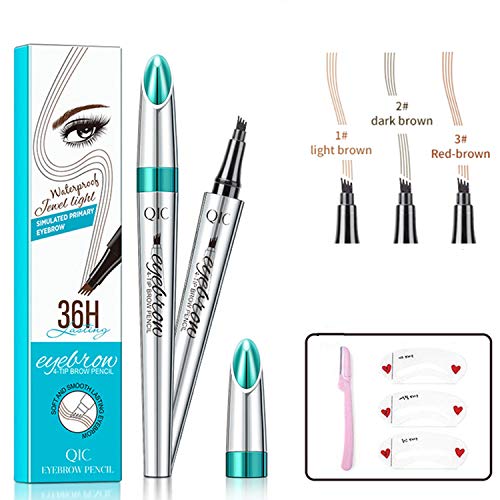 Microblading Eyebrow Tattoo Pen - BEENLE Waterproof Eyebrow Pencil, Lasting Smudge-proof Natural Looking Brows Effortlessly with a Micro-Fork Tip Applicator and Stays on All Day (Dark Brown)