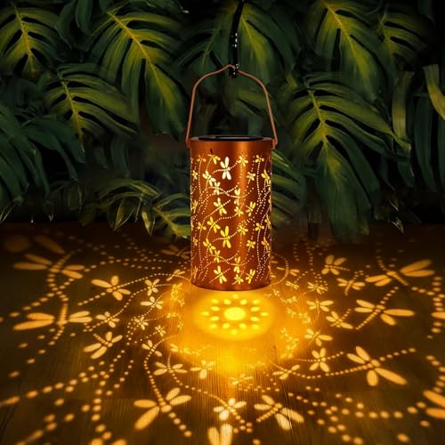 Image of BSGlobal Dragonfly Solar Lanterns Outdoor Waterproof Hanging Lights | Dragonfly Garden Decor Gifts for Women Mom Grandma, Metal Decorative Solar Lanterns for Yard Patio Porch Balcony Garden Decor