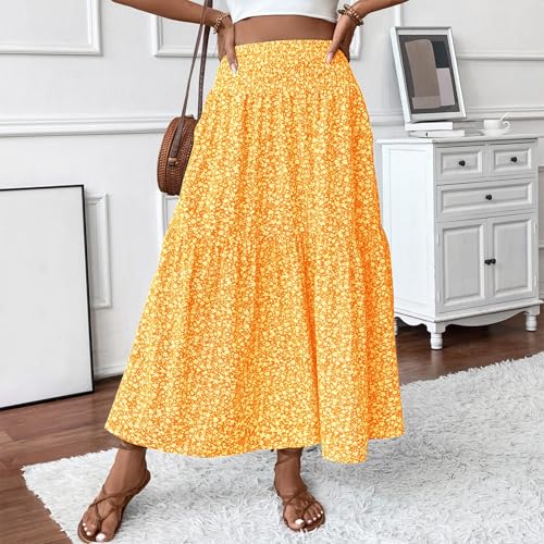 Maxi Skirts for Women Summer Floral Smocked High Waisted Boho Skirt with Pockets Vacation A-Line Long Flowy Skirts4