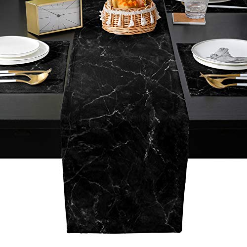 Cloud Dream Home Table Runner Sets with 6 Placemats Black Marble Non-Slip Table Runner Place Mats White Crack Modern Art Table Mats Runner Set for Dining Table Party Wedding 13 x 90 inches Long