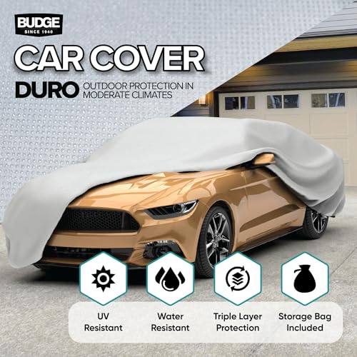 Image of Budge Ultra Duro Car Cover, 3-Layer UV & Water Resistant Outdoor Protection, Fits Cars up to 157 inch, Gray, Size D-1
