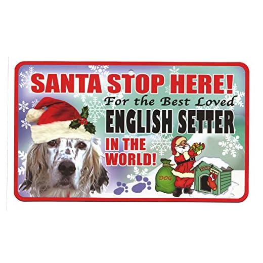 Instant Gifts husdjur jultomteskyltar jultomten stannar här för världens bästa älskade hund – julskylt English Setter