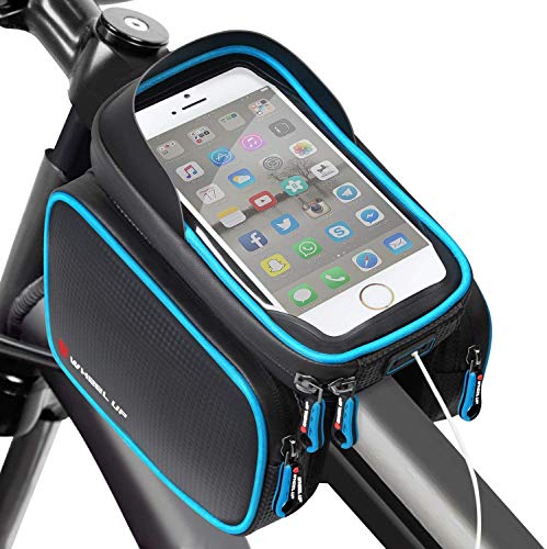 HEAWAA Fahrrad Rahmentasche Wasserdichter Lenkertasche Handyhalterung Handyhalter Fahrradtasche mit Sonnenblende Kopfhörerloch Touchscreen für Smartphone unter 6.5 Zoll (Blau)
