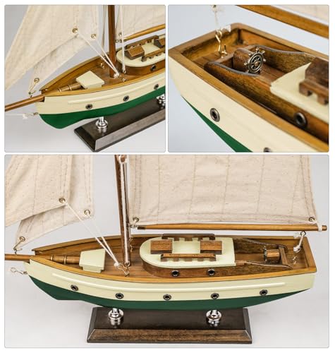 SAILINGSTORY Wooden Sailboat Decor Sail Boat Model Ship Sailing Yacht for Home Decoration Green Color - Thumbnail 4