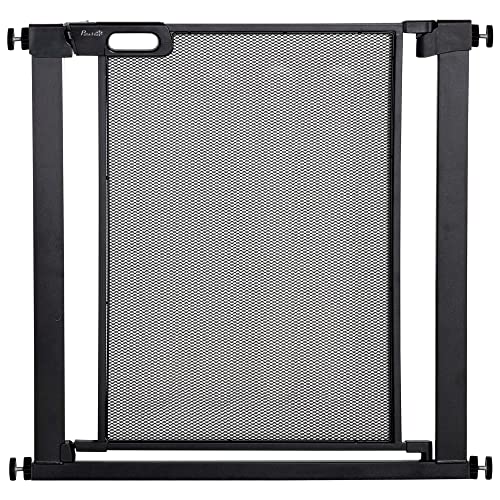 PawHut Cancelletto per Cani Regolabile 75-82 cm, Cancello di Sicurezza con Chiusura Automatica in Acciaio e ABS, Altezza 76 cm, Nero