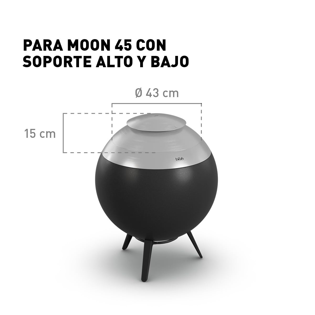 höfats - Tapa MOON 45 de acero inoxidable con sistema de ventilación - Cubierta para evitar que vuelen cenizas y chispas - La curvatura evita la acumulación de agua - Resistente a la intemperie