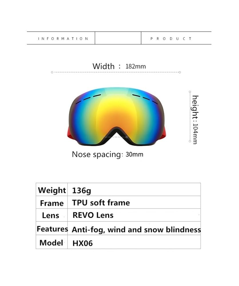 Gafas Moto UV400 Gafas Protección Esquí Invierno Nieve Snowboard Gafas Gafas De Esquí Hombres Mujeres Doble Capa Anti-Niebla Máscara De Esquí Grande(7)